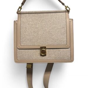 Polene Taupe Tweed and Leather Numero Sept Bag